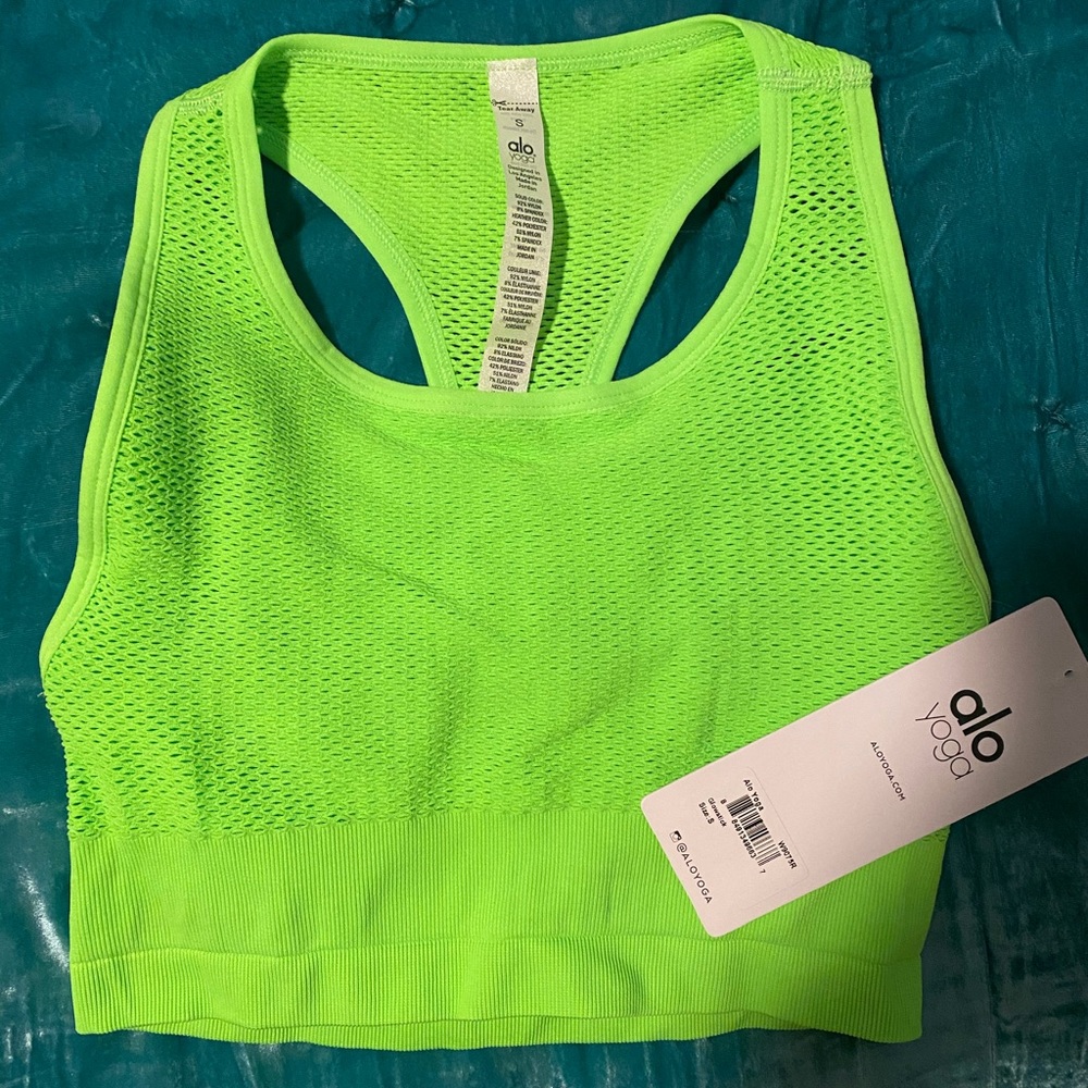 ALO Yoga Neon Green Mesh Sports Bra
